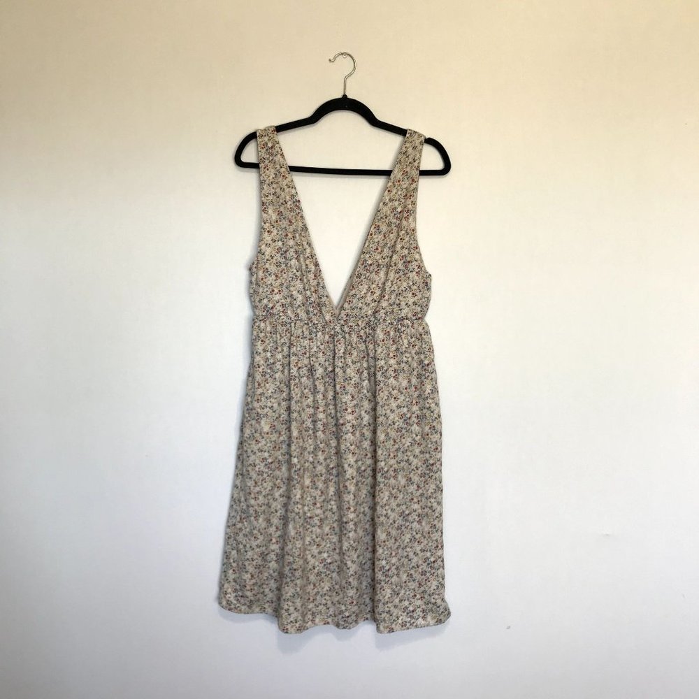 Polagram Taupe Floral Dress with Plunging V Neck